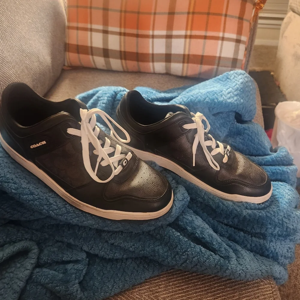 Coach Black and White Leather Sneakers - Picture 2 of 8